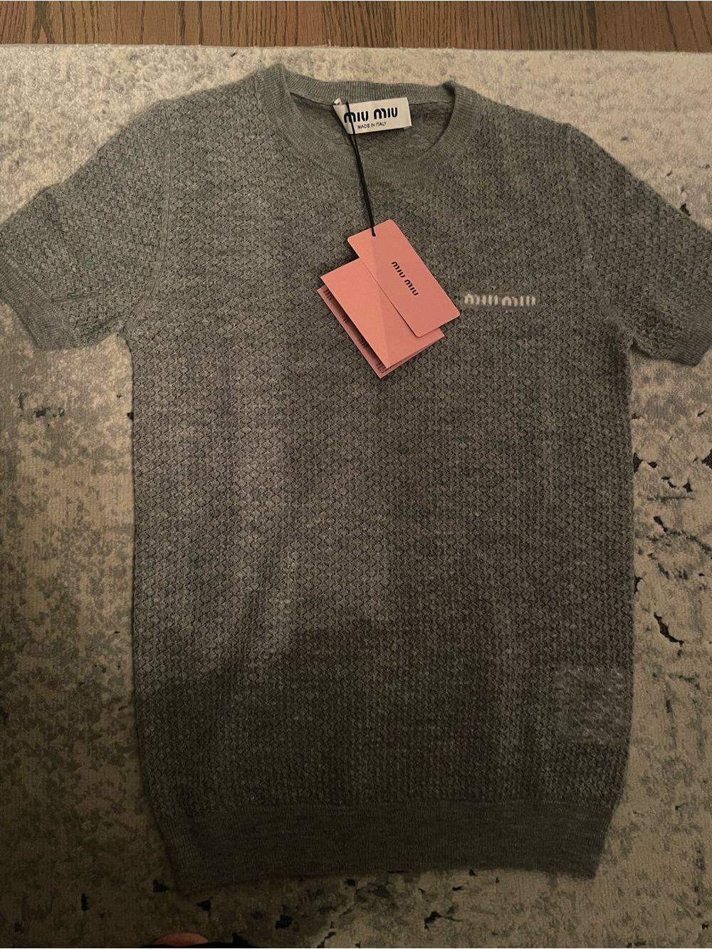 Miu Miu Gray Textured Short-Sleeve Crewneck Sweater